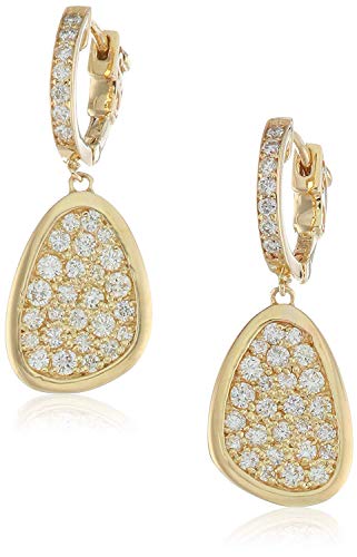 AGS Certified 14K Yellow Gold 1-1/3 Cttw Diamond Leaf Dangle Earrings (H-I Color, I1 Clarity)