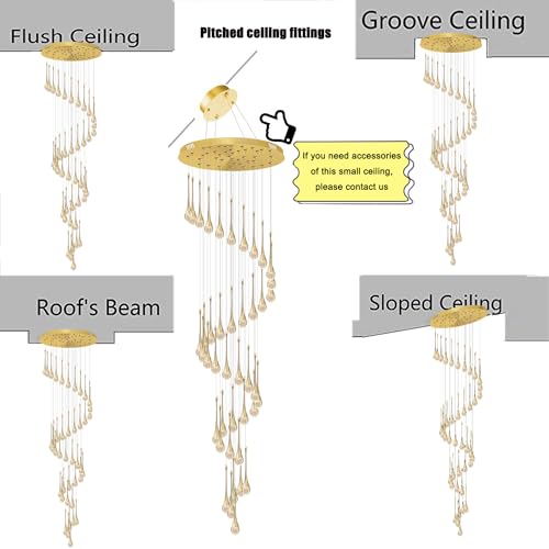ykolupty H197 Foyer Chandeliers for high Ceiling Luxury Hanging Lights High Ceiling Pendant Lighting for Living Room Staircase Dimmable 2700K-6000K