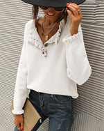Load image into Gallery viewer, BTFBM Womens Sweaters Fall Winter Clothes 2025 Long Sleeve Button Down Ruffle Crew Neck Casual Knitted Pullover Tops(Solid White, Small)
