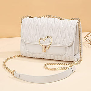 natyrlpog Shoulder Bag for Women Small Crossbody Purse Leather Fashion Handbags with Chain Strap, white