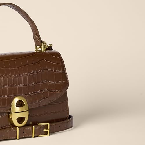 Amazon Essentials Women's Top Handle Handbag, Tan Faux Crocodile, One Size