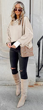 Load image into Gallery viewer, ETCYY Womens Oversized Sweaters Fall 2025 Fashion Clothes Trendy Batwing Sleeve Colorblock Striped Knit Pullover Tops,Apricot,Medium
