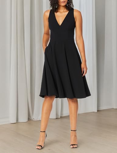 Dress the Population womens Catalina Solid Sleeveless Fit & Flare Midi Dress, Black, XX-Small US