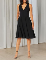 Load image into Gallery viewer, Dress the Population womens Catalina Solid Sleeveless Fit &amp; Flare Midi Dress, Black, XX-Small US

