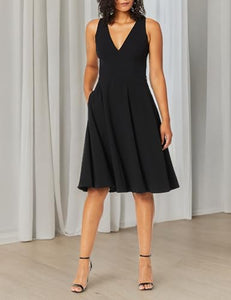 Dress the Population womens Catalina Solid Sleeveless Fit & Flare Midi Dress, Black, XX-Small US
