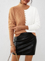 Load image into Gallery viewer, Pink Queen Women Winter Top Long Sleeve Knit Chunky Sweater Color Block Trendy Going Out Jumper Camel XL
