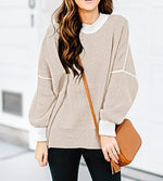 Load image into Gallery viewer, ETCYY Womens Oversized Sweaters Fall 2025 Fashion Clothes Trendy Batwing Sleeve Colorblock Striped Knit Pullover Tops,Apricot,Medium
