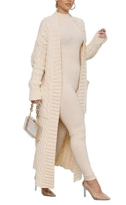 Long Duster Cardigans for Women, Womens Floor Length Cardigans Sweaters with Pockets Open Front Long Sleeve Plus Size Chunky Cable Knit Winter Coat Beige