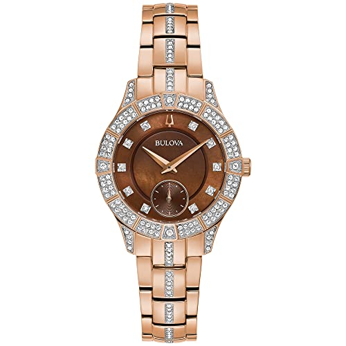 Bulova Ladies Crystal Phantom Rose Gold Stainless Steel Quartz Watch, Brown Dial Style: 98L284