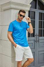 Load image into Gallery viewer, Men&#39;s Fashion Henley Shirt Classic Short/Long Sleeve Lightweight Button Cotton T-Shirt Casual Top Blue
