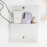 Load image into Gallery viewer, Pretty Robes BRIDE Clutch Purse for Wedding Day and Bachelorette Party, Bridal Purse, Gifts for Bride To Be (Silver)
