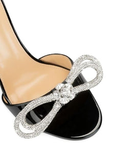 Mach & Mach, Crystal Bow Patent Leather Slide Sandals, 37.5 (7.5), Black