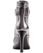 Load image into Gallery viewer, Karl Lagerfeld Paris Women&#39;s Blayze Peep-Toe Heeled Fashion Bootie with Stud Embellishments Boot, Silver, 8.5
