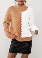 Load image into Gallery viewer, Pink Queen Women Winter Top Long Sleeve Knit Chunky Sweater Color Block Trendy Going Out Jumper Camel XL
