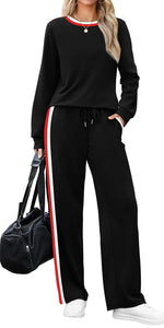 Load image into Gallery viewer, WIHOLL2 Piece Lounge Sets for Women Workout Matching Fall Clothes Outfits 2025 Fashion Winter Clothing Long Sleeve Teacher Tops Business Casual Airport Black M
