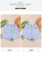 Load image into Gallery viewer, Sidefeel Women&#39;s Jean Shorts High Waisted Button Fly Stretchy Summer Denim Shorts with Pockets Black Size 4

