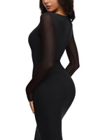 Load image into Gallery viewer, REORIA Women's Fall Mesh Sheer Long Sleeve Wedding Guest Dress Sexy Floral Bodycon Maxi Long Dresses Black Onyx Medium
