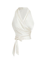 Load image into Gallery viewer, SHENHE Women's Satin Wrap Ruched Tie Side Tank Top Deep V Neck Sleeveless Elegant Blouse White X-Small
