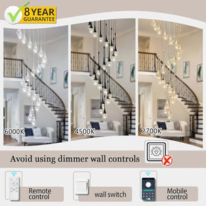 ykolupty H197 Foyer Chandeliers for high Ceiling Luxury Hanging Lights High Ceiling Pendant Lighting for Living Room Staircase Dimmable 2700K-6000K