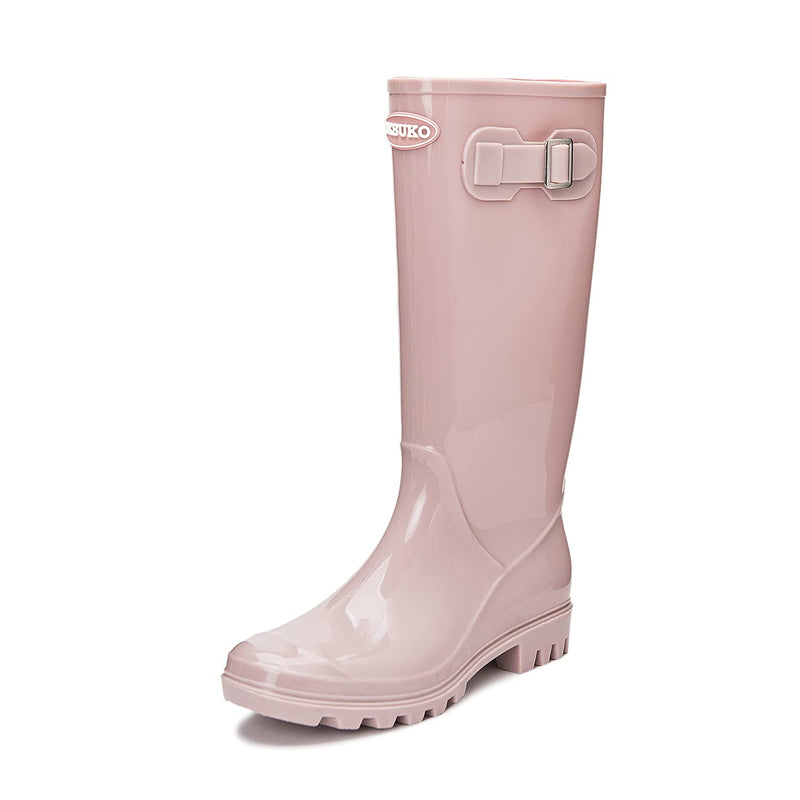 DKSUKO Women's Tall Rain Boots Waterproof Wellington Boots (8 B(M) US, Pink)
