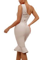Load image into Gallery viewer, UONBOX Women's One Shoulder Sleeveless Bodycon Dress Midi Mermaid Party Bandage Dress Nude L
