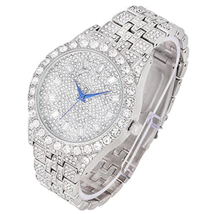 Charles Raymond Mens Watch w/Matching Iced Rolly Hip Hop Bracelet - Big Rhinestones on Trim and Elegant Baguette Time Indicators on Dial - Master Bling Designer - ST10226B (Silver)