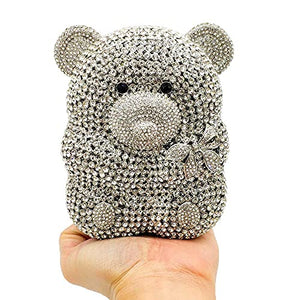 Boutique De FGG Bear Evening Bags and clutches for Women Formal Crystal Clutch Purse Party Animal Rhinestone Handbags,Mini,Silver