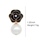 Load image into Gallery viewer, MISASHA Black Camellia Pearl Dangle Earrings – Lightweight Designer‑Inspired Floral Drop Earrings for Women | Bridal, Wedding, Prom, Gift
