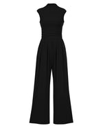 Load image into Gallery viewer, KIRUNDO Wide Leg Jumpsuits Dressy Casual Summer Petite One Piece Cap Sleeve High Neck Jumpsuit Funeral Outfit Airport Outfits for Women 2025 (Black, Small)

