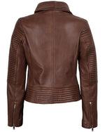 Load image into Gallery viewer, Blingsoul Asymmetrical Leather Jacket Women - Real Lambskin Brown Leather Jacket Women | [1313634] Geneva Brown, L
