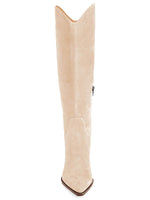 Load image into Gallery viewer, Coutgo Womens Wide Calf Knee High Boots Kitten Heel Pointed Toe Tall Boots Side Zipper Fall Winter Shoes, Nude, Size 6
