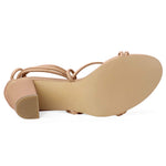 Load image into Gallery viewer, Allegra K Women's Strappy Lace Up Chunky Heeled Nude Heels Sandals 8.5 M US
