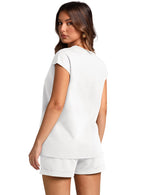 Load image into Gallery viewer, WIHOLL Two Piece Sets for Women Going Out Summer White Short Sleeve Shirts Loungewear Set Medium
