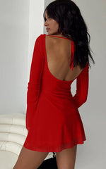 Load image into Gallery viewer, GOBLES Women's Sexy Long Flare Sleeve Boat Neck A-line Mini Cocktail Party Dress Red
