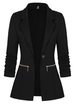 Load image into Gallery viewer, Genhoo Women's Long Stretchy Sleeve Open Front Lightweight Work Office Blazer Jacket Black L
