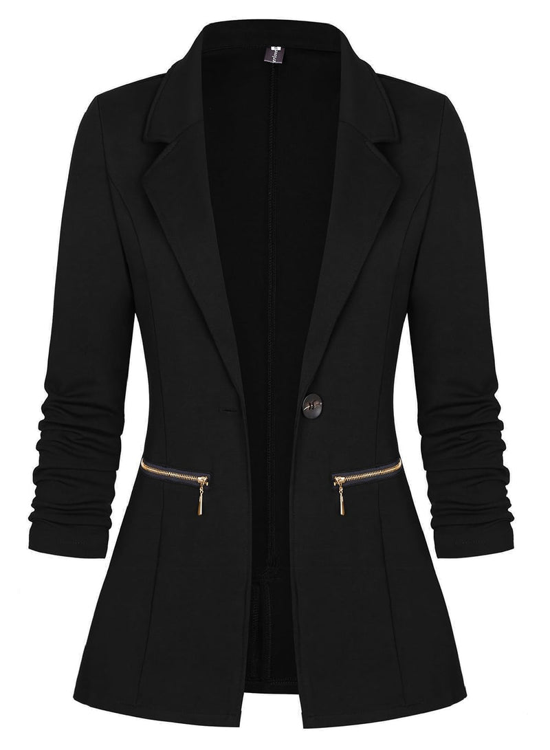 Genhoo Women's Long Stretchy Sleeve Open Front Lightweight Work Office Blazer Jacket Black L