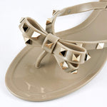 Load image into Gallery viewer, TYFLOVE Women Rivet Flip Flops Studded Jelly Thong Sandals with Bow Summer Bowtie Flat Beach Rain Shoes (Dark-Nude, numeric_9)
