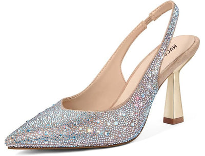 MUCCCUTE Heels for Women Slingback Kitten Heels Closed Toe Glitter Rhinestone Women's Pumps Stiletto Bridal Sandals for Wedding Prom Dating