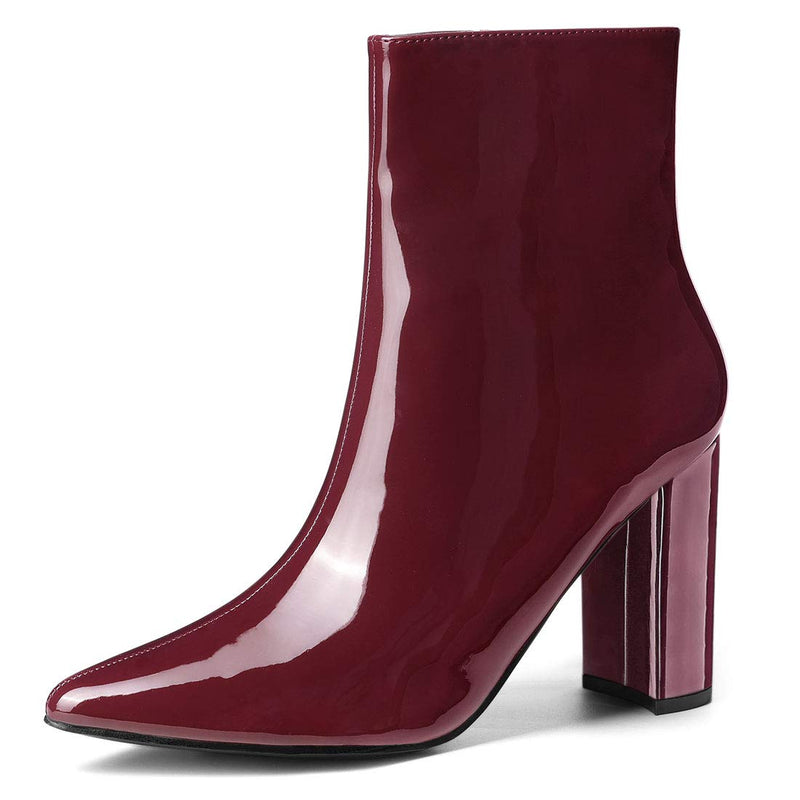 Allegra K Women's Chunky Heel Pointed Toe Zip Burgundy Ankle Boots - 9 M US