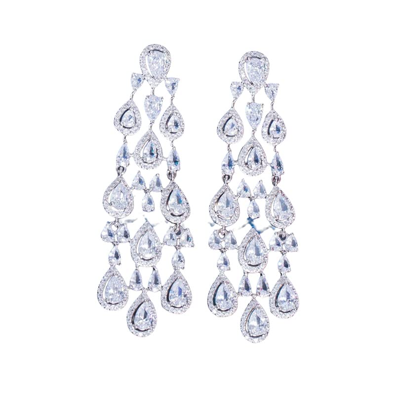 18K Gold Natural Crystal Chandelier Earrings for Women,Dainty Moissanite Tassel Style Long Drop Earrings,Luxury Jewelry Gift for Her (White Gold, 18K Gold)