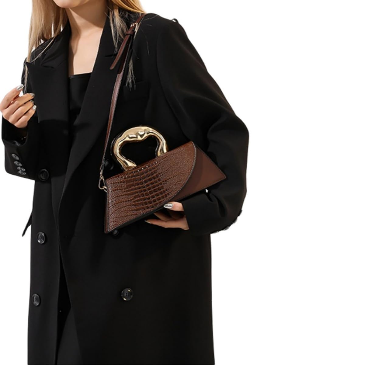 WIGUYUN Women Patent Leather Alligator Purse Crocodile Evening Handbag Clutch Bag Shoulder Cross Body Envelope Bag,Brown