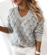 Load image into Gallery viewer, Women&#39;s V Neck Long Sleeve Pullover Sweater Lightweight Knit Sweaters Novelty Sweaters Grey

