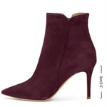 Load image into Gallery viewer, JANSEVEN Women's Heeled Ankle Boots Suede Stiletto High Heel Booties Pointed Toe Comfortable Sexy Classic Wine Short Boots Size 8.5
