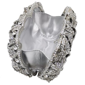 Boutique De FGG Flower Evening Bags for Women Wedding Handbags Crystal Clutch Purse Prom Rose Rhinestone Clutch Purses,Mini,Silver