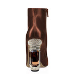 Load image into Gallery viewer, FSJ Women Chic Pointed Toe Crystal Chunky Block High Heel Ankle Boots Glossy Side Zipper Casual Daily Fashion Ladies Shoes Size 7 Brown
