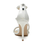 Load image into Gallery viewer, MNTSUEDS Burgundy Pearl Heels Sandals Stiletto Heels Open Toe High Heel Sandals Pump Shoes for Women Bride Wedding Party Evening Heels Satin Shoes Size 9
