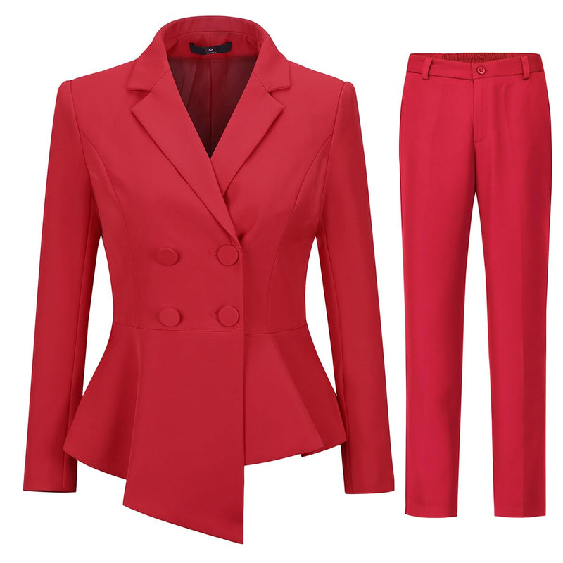 YUNCLOS Womens Suits 2 Piece Set Business Casual Double Breasted Blazer and Pantsuits for Work Office Red