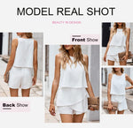 Load image into Gallery viewer, Dokotoo Womens Ladies Fashion 2024 Elegant Summer Casual Sexy Off Shoulder Halter Neck Ruffle Chiffon Sleeveless One Piece Short Romper Jumpsuits,White Large
