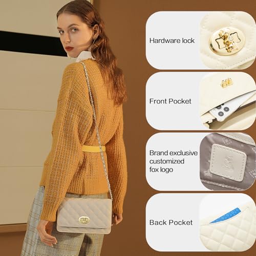 FOXLOVER Women's Crossbody Handbags Genuine Leather Small Shoulder Bag Purses for Women Quilted Chain Lady Casual Lattice