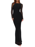 Load image into Gallery viewer, REORIA Women's Fall Mesh Sheer Long Sleeve Wedding Guest Dress Sexy Floral Bodycon Maxi Long Dresses Black Onyx Medium
